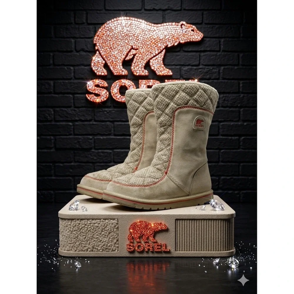 Sorel 🧡🤎Quilted Knit Winter Boots Cream Taupe Gorpcore Snow Day Chic‎  Boho 6